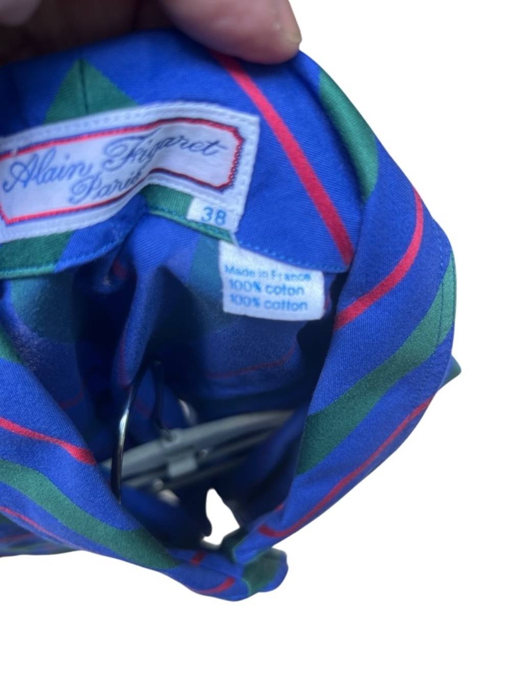 Vintage Alain Figaret Paris Striped Gold Button-Front Top in Blue and Green - Picture 5 of 7